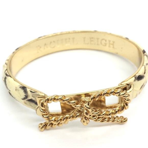 3/$30 RACHEL LEIGH FAUX SNAKE SKIN TEXTURED GOLD TONE BOW BUCKLE BANGLE BRACELET - Picture 6 of 14